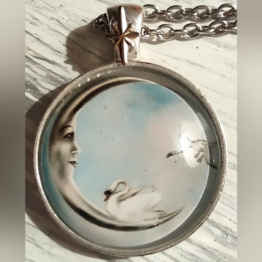 Crescent Moon & Swan Pendant